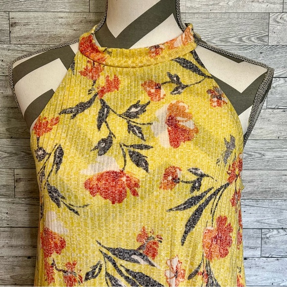 W5 Women’s Floral Halter Top Yellow/Orange Ribbed / Size-Small - Picture 3 of 10